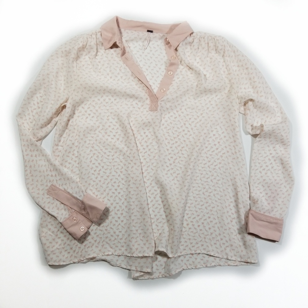 Free People White and Pink Horses Button Blouse S